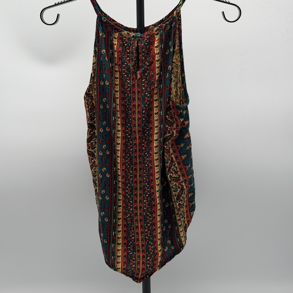 Earthbound Trading Co Womens Boho Paisley Halter Tank Top Blue Red Sz Med Flirty